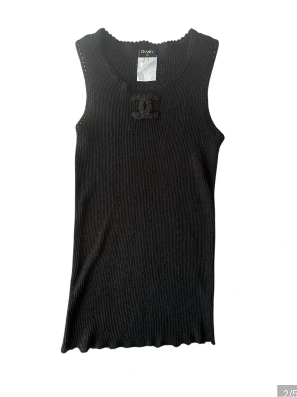 2-Authentic Chanel Black & Crème Sleeveless Tanks with Signature CC Patch 38/40